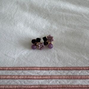 Purple Diamond and Flower Earrings